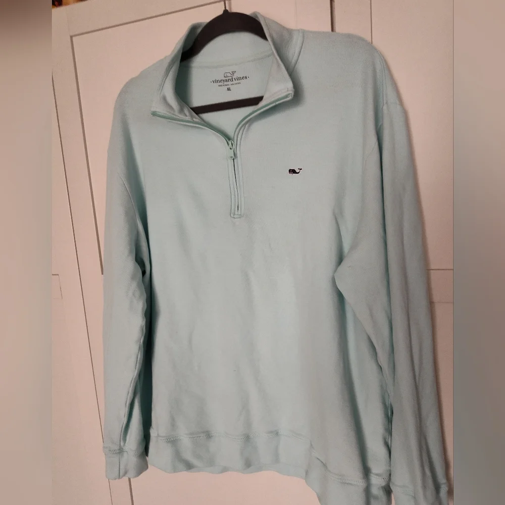 Men's Vineyard Vines Gorgeous Aqua Quarter Zip Long Sleeve Pull Over Sz XL